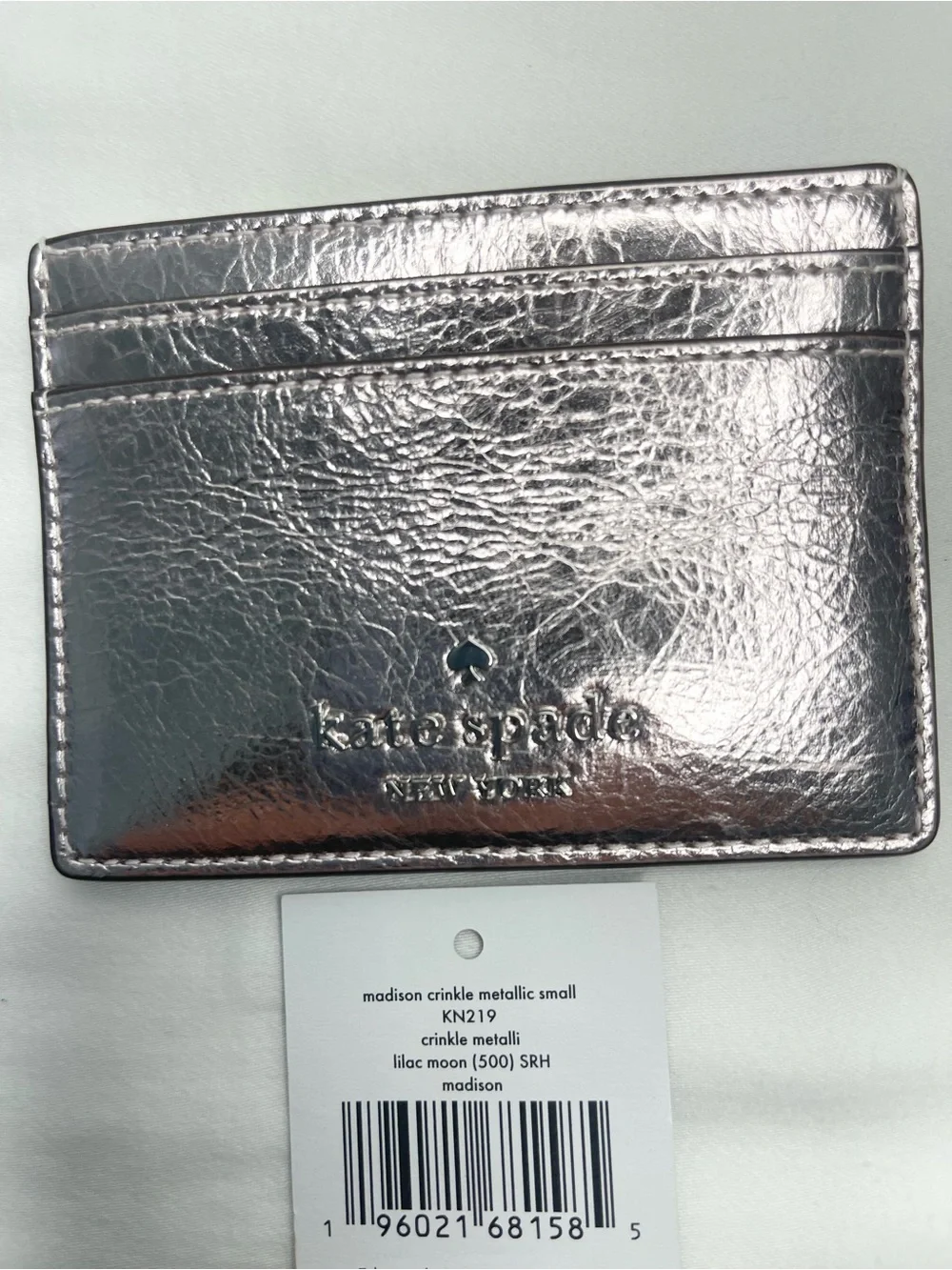 Kate Spade Madison Small Crinkle Metallic Lilac Moon Card Holder
